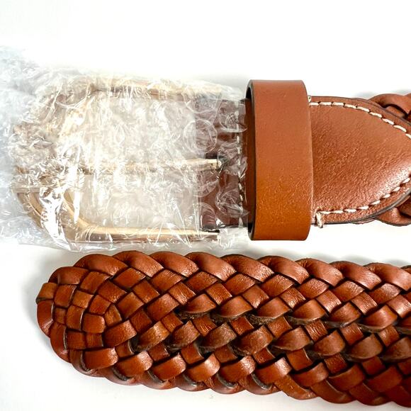 NEW Michael Kors Brown Braided Genuine Leather Belt Gold MK Logo Buckle S/M - Picture 7 of 7